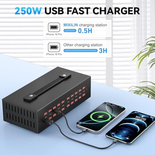 200 W USB-C Charging Hub with 20 Ports – Fast Charge Station for i Phone, i Pad, Kindle, and More – Multi-Device Power Solution with Enhanced Safety Features – Portable USB Wall Charger for Home and Office Use – Efficient Multi-Device Charging Station