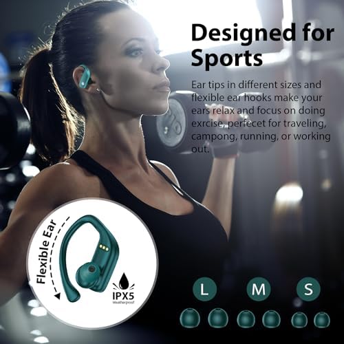 BMANI Bluetooth Wireless Earbuds – 48-Hour Playback Sport Headphones with LED Battery Display, Over-Ear Design & Secure Earhooks, Perfect for Active Lifestyles and Hands-Free Calls, Enhanced Compatibility for Seamless Device Pairing – Ideal for Workouts and Daily Commutes