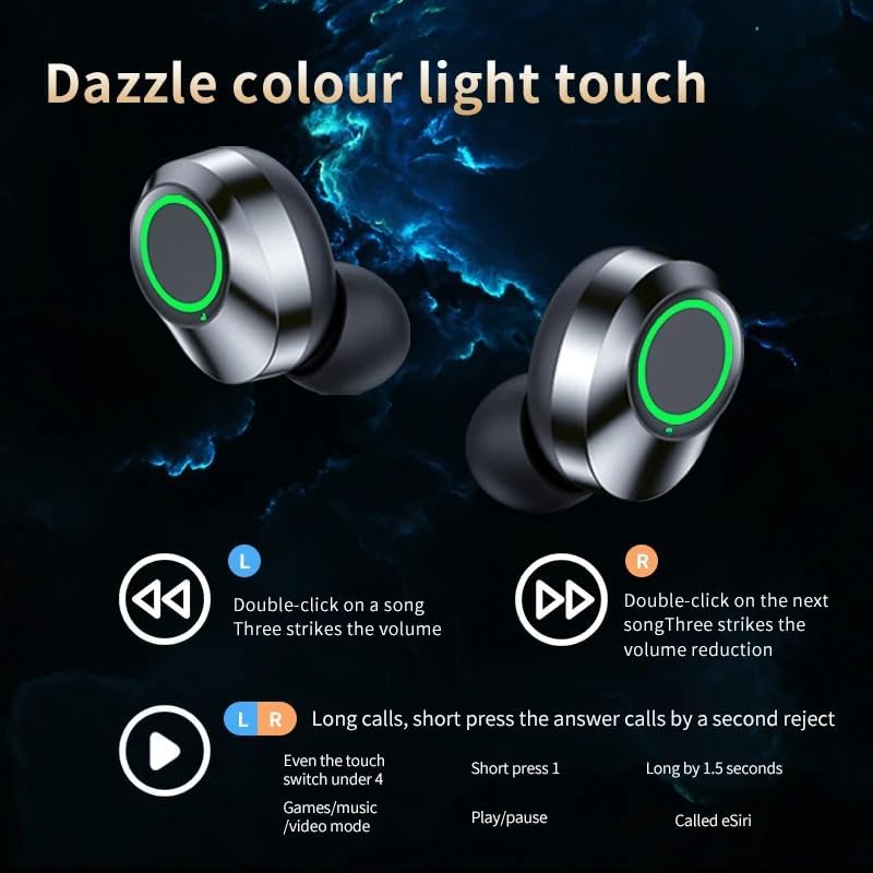 Ultimate Bluetooth 5.3 True Wireless Earbuds with Smart Touch Control & Fast Charging Case – Stylish Black Mini Design Featuring Green LED Mirrored Screen for Enhanced Portability, Superior Sound Quality, and Seamless Connectivity