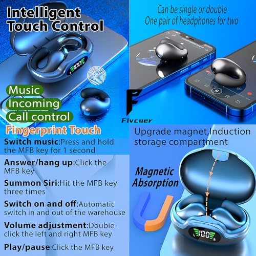 Lightweight Waterproof Bone Conduction Bluetooth Earbuds – Open-Ear Sports Headphones with Smart Digital Display for Optimal Performance and Comfort – Ideal for Running, Cycling, and Active Lifestyles (Black)