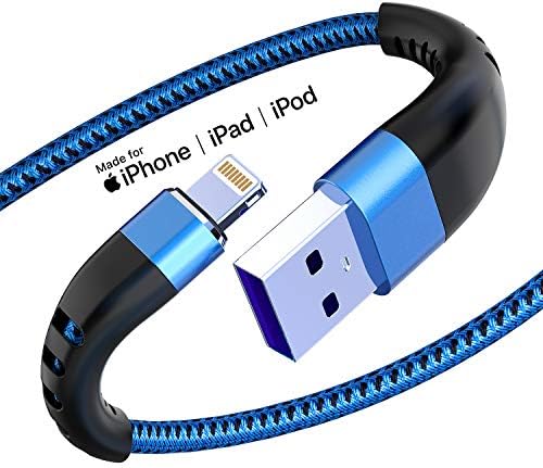 Essri 10 FT Nylon Braided i Phone Charger Cord 2-Pack – Fast Charging Lightning Cable for i Phone 14, 13, 12, 11, X, XS, XR, and 15 – Durable Blue 10 Foot Charging Solution for Ultimate Convenience and Style