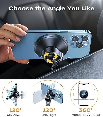 VICSEED Mag Safe Car Mount – Ultimate Magnetic Phone Holder for i Phone 16 Pro Max, 15, 14, 13, 12 Plus & Mini | 360-Degree Adjustable Vent Clip for Enhanced Safety & Convenience | Powerful Magnet for Unmatched Stability & Effortless Hands-Free Navigation | Sleek Design for Modern Vehicles