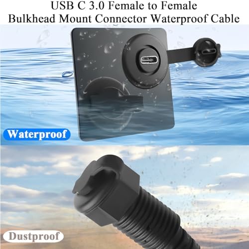QIANRENON USB C 3.0 Female to Female Bulkhead Mount Adapter – 5 Gbps High-Speed Data Transfer & 60 W Rapid Charging Cable for Furniture, Vehicles, RVs – Compact 30 cm Connector for Enhanced Versatility & Secure Installation