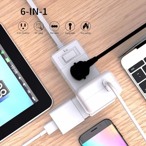 15 Ft Flat Plug Power Strip with 6 AC Outlets and 3 USB Ports – Tcstei Compact Extension Cord for Home, Office, and Dorm Room – Versatile ETL Certified Power Solution with Fast Charging and Space-Saving Design