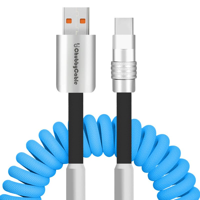 Dynamic Curly Chubby Coiled USB C Cable: 240 W Fast Charge Retractable Spiral Braid Cord for Carplay & Android Auto, Versatile Length 2.29 FT to 3.6 FT, Sleek Black and Red Design, Enhanced Compatibility for All USB-A to Type-C Devices