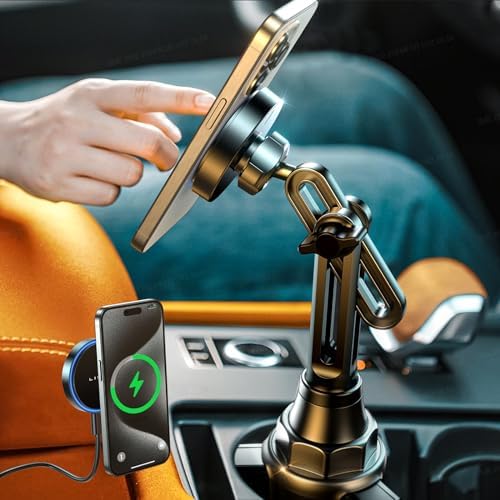 LISEN Mag Safe Car Mount Charger for i Phone – 15 W Fast Charging Station with Ultra-Stable Magnetic Grip – Sleek Tanned Design for Enhanced Compatibility and Safety on the Road – Ideal for Hands-Free Navigation and Seamless Power Access.