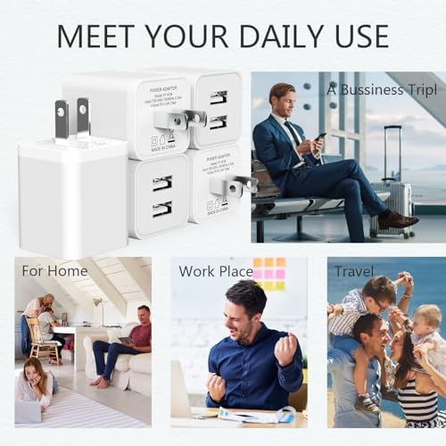 i GENJUN 5-Pack Dual USB Wall Charger – Ultra-Compact 2.4 A Fast Charging Adapter for i Phone 15 Series, Samsung Galaxy, Google Pixel, LG & Android Devices – Efficient Multi-Device Charging Solution for Home and Travel – Reliable Power Plug for On-the-Go Charging Needs