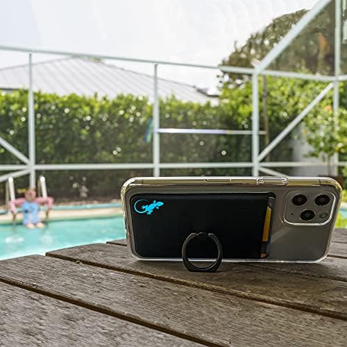 Gecko Universal Phone Ring Wallet – 360° Swivel Grip with Strong Adhesive for Credit Cards and Cash – Enhanced Stability and Comfort for Selfies, Videos, and Everyday Use – Compatible with All Cell Phone Models – Durable, Magnetic Mount Ready – Gray Finish – 90-Day Satisfaction Guarantee