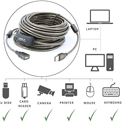 PASOW 50-Foot USB 2.0 A Male to A Female Active Extension Cable with Signal Booster and LED Indicator – Optimal High-Speed Data Transfer for Printers, Keyboards, Game Consoles, and More – Perfect for Home & Office Connectivity Solutions