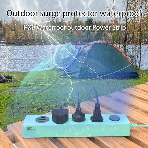 Ultimate IPX9 Weatherproof Outdoor Power Strip with 3 Outlets & 3 USB Ports (2 USB-C) – 5.18 FT Heavy-Duty Extension Cord for Versatile Power Solutions in Garden, Bathroom, Kitchen, Garage, and Office – Reliable Surge Protection & Fast Charging for All Devices