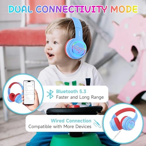 IFECCO Wireless Kids Bluetooth Cat Ear Headphones – Fun Light-Up Design with Volume Limiting Feature, Built-in Microphone, and Foldable Portability for Travel and Learning – Ultimate Gift for Young Music Enthusiasts