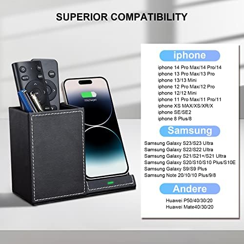 Sleek Marble Finish Wireless Charging Station with Desk Organizer – Fast Qi-Certified Charger for i Phone 13/12/11 Series, Effortless Device Power-Up & Luxurious Leather Accents for an Organized Workspace