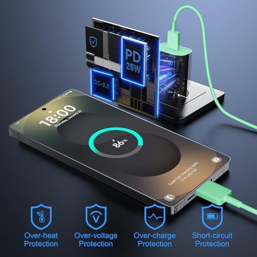 High-Speed 25 W Type C Wall Charger for Samsung Galaxy S25 Series – Includes Dual 10 FT USB-C Cables for Enhanced Flexibility and Safety – Lightning-Fast Charging with Compact Design for Travel Enthusiasts and Everyday Users