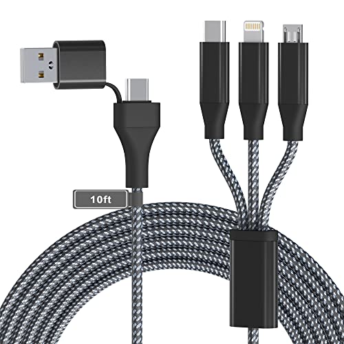 Versatile 3-in-1 USB C Charging Cable – 10 Ft Apple MFi Certified Multi Connector Cable for i Phone, Type C & Micro USB Devices, Enhanced Durability & Rapid Charging for Home, Office & Travel Use