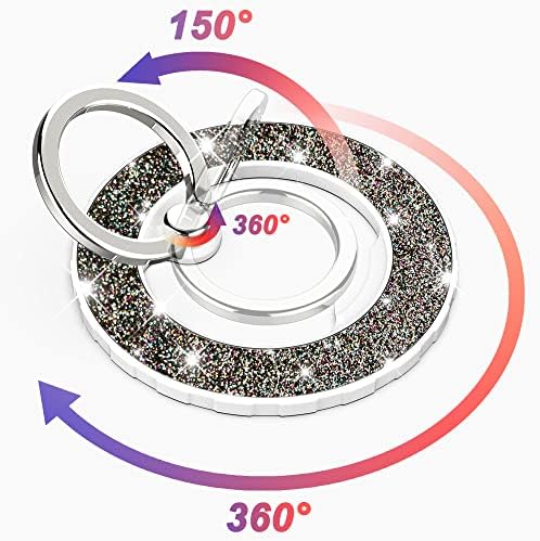 Glittering Magnetic Phone Ring Holder for Mag Safe – Ultra-Strong 2000 g Grip Compatible with i Phone 15, 14, 13, 12 Pro Max, Pro, Plus, Mini – Wireless Charging Friendly with 360° Rotation and 150° Adjustable Kickstand – Stylish Teal Design for Enhanced Functionality and Aesthetic Appeal