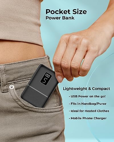 Vida IT 5000 m Ah Portable Charger – Lightweight USB-C Power Bank for i Phone XR, 11, 12, 13, Google Pixel, Samsung, Motorola, Xiaomi – Fast Charging with LED Display – Ideal for Heated Vests and Outdoor Use
