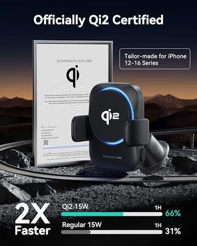 Premium INIU Mag Safe Car Phone Holder & Qi2 Wireless Charger – 360° Adjustable Auto-Clamping Mount for i Phone 16, 15, 14, 13, Xs, XR, Samsung S23 – Fast Charging & Hands-Free Convenience for Optimal Driving Experience