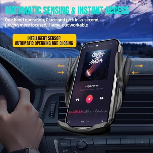 Max 15 W Fast Wireless Car Charger with Auto-Clamping Phone Holder – Qi-Certified Mount for i Phone 16/15/14/13/12 Pro Max & Samsung Galaxy S24/S23/S22/S21/S20/Note20 – Sleek Silver Design for Secure, Hands-Free Charging