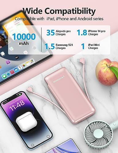 Dual 10000 m Ah Portable Power Bank Set with Built-In Cables and Fast Charging – Travel-Ready USB-C Charger for i Phone & Android Devices in Sleek White & Purple Design – Ultimate Compatibility for On-the-Go Power Solutions