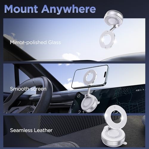 Vacuum Magnetic Phone Holder for Car Suction Cup Phone Mount Adjustable Suction Phone Mount 2026 Upgraded Vacuum Magnetic Phone Stand for All Smartphones White – Enhanced Compatibility and Speed