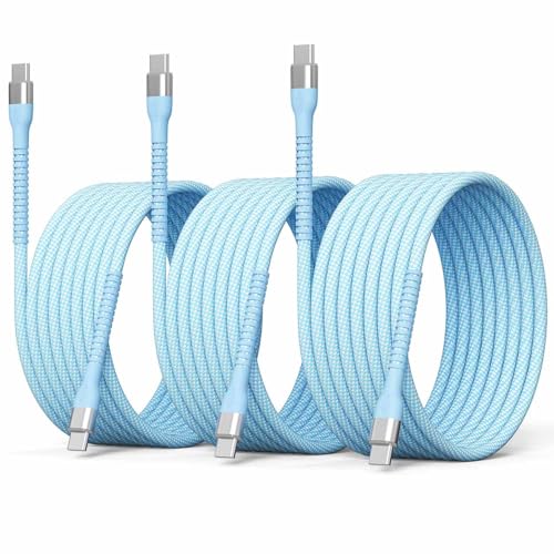 High-Speed 10 ft USB C to USB C Charging Cable 3-Pack – 100 W Power Delivery for i Phone 16, Mac Book Pro, i Pad Pro, Galaxy S23/S24 Ultra – Durable Break-Resistant Design for Ultimate Flexibility and Fast Data Transfer