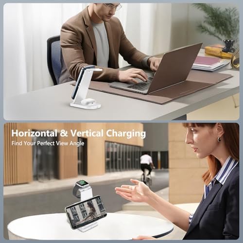 Revolutionary 3-in-1 Wireless Charging Station for Apple Devices – Ultra-Fast i Phone 16-11 Pro Max, Apple Watch, and Air Pods Dock – Sleek Design & Enhanced Safety Features for Effortless Power Management – Perfect Charging Solution for Modern Apple Enthusiasts (White)