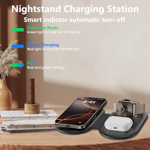 Ultimate Foldable Travel Charger for Apple Devices – 3-in-1 Wireless Magnetic Charging Station for i Phone, Apple Watch, and Air Pods – Compact, Fast, and Versatile Power Solution for On-the-Go Users – Compatible with Apple 16/15/14/13/12 Series, Watch S1-9/Ultra, Air Pods Pro/2/3 – Effortless Charging Experience with Enhanced Portability and Speed