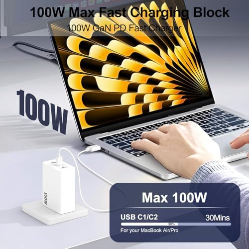 Unleash Rapid Charging with the 100 W Dual-Pack USB-C Fast Charger Block – 3-Port Ga N Wall Adapter for Mac Book Pro/Air, i Pad Pro/Air/Mini, i Phone 16/15 Pro, and Samsung Galaxy S25/S24/S23 – Superior Compatibility, Ultra-Fast Power and Multi-Device Convenience
