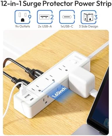 Stylish Pink Surge Protector Power Strip by NTONPOWER – 15 FT Flat Extension Cord with 9 AC Outlets & 3 USB Ports (1 USB-C), 1080 J Surge Protection for Home, Dorm, and Desk Use – Perfect for Women Seeking Efficiency and Aesthetic