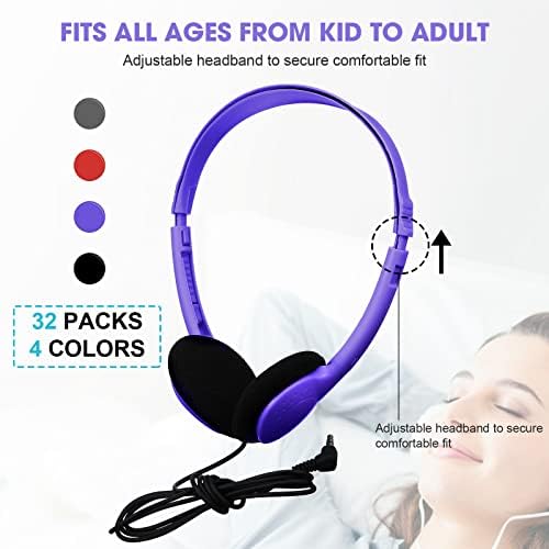 Enhance Classroom Learning with Konohan 32 Pack Adjustable Headphones – Durable Multicolor Wired Earphones for Students and Adults – Superior Audio Clarity and Comfort for Immersive Educational Experiences