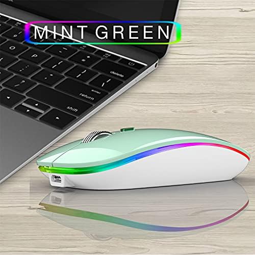 Uiosmuph G12 Slim Rechargeable LED Wireless Silent Mouse – Ultra-Portable USB Optical Computer Accessory with Type C Adapter for Seamless Compatibility and Noise-Free Operation in Blackish Green