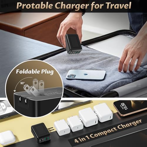 Ultra-Fast Charging 2-Pack: Foldable 40 W USB-C Wall Adapter with 4 Ports – Sleek Christmas Red Multi-Port Charger for i Phone 16, Samsung, Pixel & Tablets – Compact Power Solution for Home and Travel