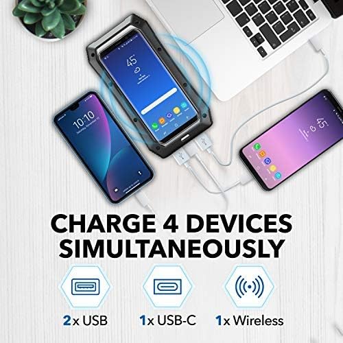 Eco-Friendly Solar Power Bank – 2000 m Ah Waterproof Wireless Charger for i Phone & Android | Fast Charging with Qi Technology, Dual USB-C Outlets & Integrated LED Light | Perfect for Outdoor Adventures & Camping