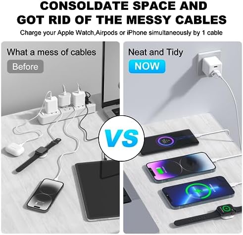 Ultimate 4-in-1 Apple Watch Travel Charger Cable – 20 W PD Fast Wall Charger for All Apple Devices Including i Phone & Air Pods, 4 FT Magnetic Charging Cord for Series 3/4/5/6/7/8/SE/Ultra – Unmatched Speed and Versatile Compatibility for On-the-Go Charging