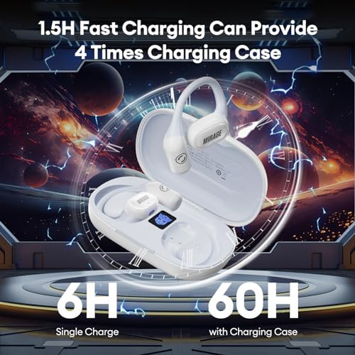 Open Ear Wireless Bluetooth Sport Earbuds with 60-Hour Battery Life – Advanced Bluetooth 5.4 Technology for Optimal Connectivity – Ergonomic Sweat-Proof Design for Runners and Gamers – HD Microphone for Crystal Clear Calls – Perfect for Fitness Enthusiasts Seeking Comfort and Awareness