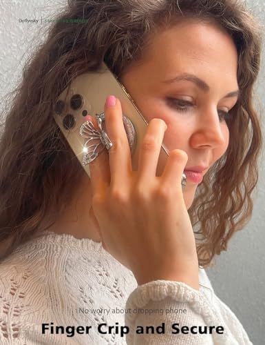 Stylish Magnetic Butterfly Phone Grip for Mag Safe – Silver Bling Kickstand Holder with Universal Adapter Ring for Enhanced Usability – Lightweight & Chic Accessory for Secure Handling and Effortless Viewing Experience