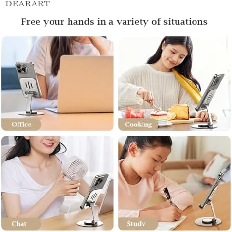 DEARART Cell Phone Stand, 360° Adjustable Phone Stand for Desk, Foldable Phone Holder Fully Carried Easily, Grey (Square Base) – Enhanced Compatibility and Speed