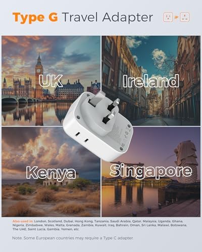 Ultimate European Travel Power Adapter: 4 AC Outlets & 3 Fast Charge USB Ports (1 USB-C PD 20 W) – Compact, Foldable Design for Effortless Connectivity in Spain, France, Germany, Italy, Portugal & Iceland – Versatile Compatibility for All Your Devices
