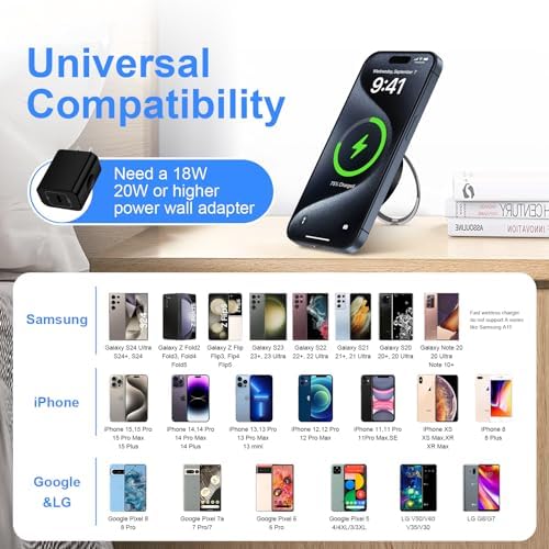 S24 Ultra Magnetic Wireless Charger – 15 W Fast Charging Pad for Samsung Galaxy ZFlip6, Fold6, S24 FE, S23, S22, S21, S20, i Phone 16/15, Pixel 9 Pro XL/8/7/6 – Sleek Design with 20 W C Charger Block, Optimal Safety Features & Enhanced Compatibility for Effortless Power Delivery