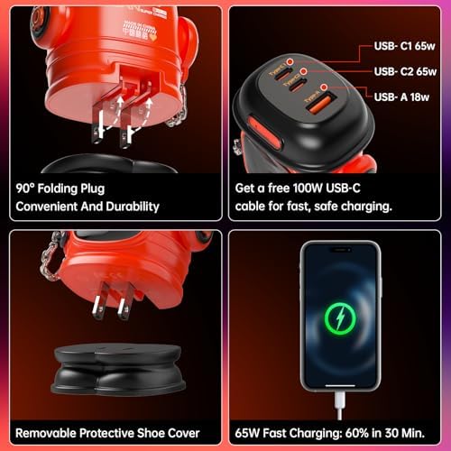 Divoom Dipow 65 W Ga N USB-C Fast Charger with Customizable Pixel Display – High-Efficiency Multi-Port Charging Hub for i Phone 16/15, Mac Book, Galaxy S23/S24, & Nintendo Switch – Includes 100 W Ultra-Fast Cable for Seamless Power Solutions on the Go