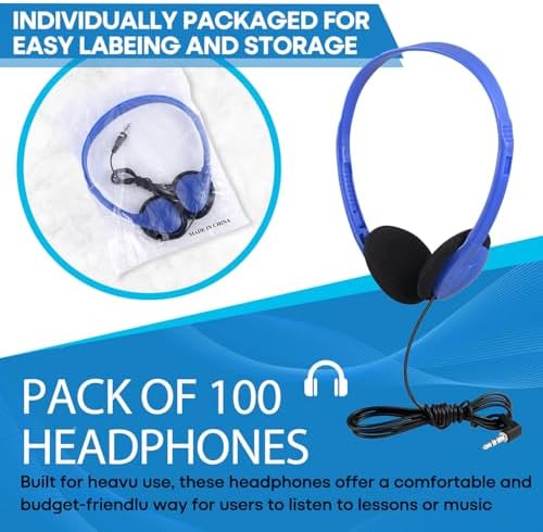 Classroom-Ready Wired Headphones – 25 Pack Durable On-Ear Audio Solution for Students, Comfortable Fit for Enhanced Learning, Ideal for Group Activities and Educational Use