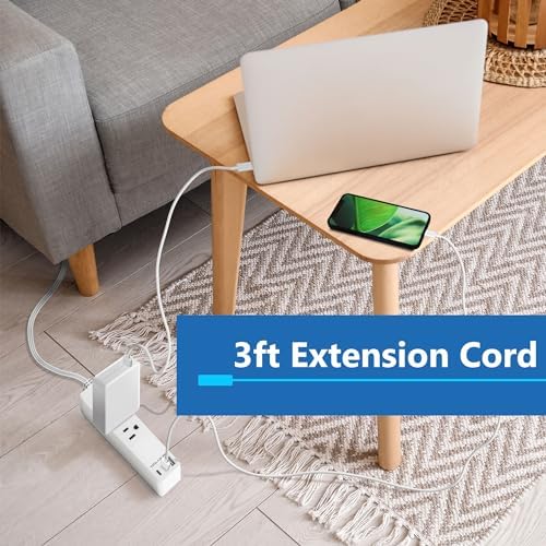 LIDER Ultra-Thin Flat-Face Outlet Extender with 3 Receptacles – Space-Saving Power Strip with 3 ft Cord, ETL-Listed for Safety, Sleek White Design for Modern Interiors – Perfect Solution for Enhanced Device Charging and Versatile Placement