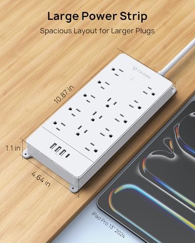 Maximize Your Power Potential with the TROND Heavy-Duty Surge Protector Power Strip: 13 Wide-Spaced Outlets, 32 W Quick Charge USB-C, 4000 Joules Protection, 5 ft Flat Plug Extension Cord, Wall Mountable Design for Seamless Integration in Home and Office Spaces – ETL Listed for Ultimate Safety and Reliability