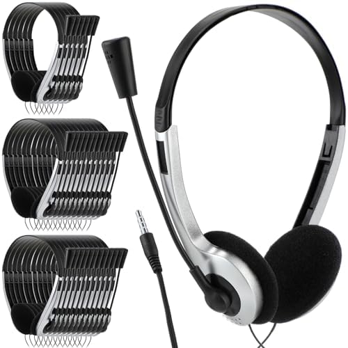 Yunsailing 30-Pack Classroom Headphones with Microphone – Lightweight, Adjustable On-Ear Earphones for Enhanced Student Engagement | Perfect for School, Remote Learning & Group Activities | Durable 3.5 mm Jack for Clear Audio Communication