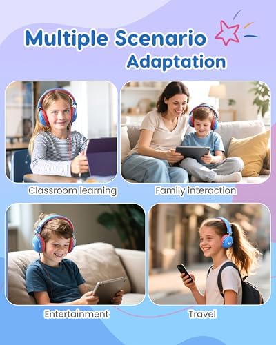 Safeguard Your Child’s Hearing with Durable Wired Headphones Featuring Volume Limiting Technology – Comfortable On-Ear Fit for Extended Use in School, Travel, and Entertainment – Enhanced Stereo Sound with 3.5 mm Compatibility – Available in Eye-Catching Blue and Red for Boys and Girls