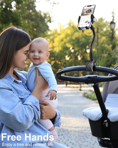 Ultimate Versatile Gooseneck Smartphone Holder for Wheelchairs, Strollers, and Golf Carts – Adjustable Clamp for i Phone & Android Devices – Hands-Free Convenience for Active Lifestyles and Indoor Cycling Enthusiasts