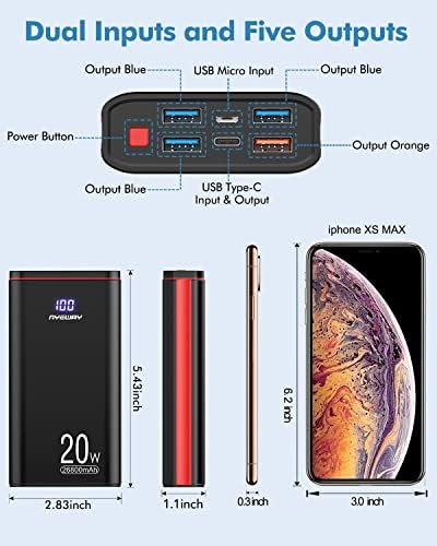 High-Capacity Ayeway USB C Portable Charger – 26800 m Ah Power Bank with PD 20 W Fast Charging, 5 Ports for Multi-Device Compatibility, Ideal for i Phone 13/14/15, Mac Book, Samsung Galaxy & Gaming – Ultimate Travel Companion for Uninterrupted Power