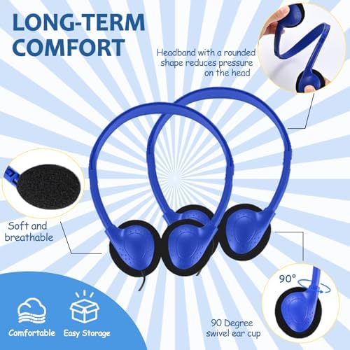 Bulk Classroom Headphones for Kids – Premium 25-Pack Wired On-Ear Headsets with Crystal Clear Sound, 3.5 mm Jack for Seamless Learning | Lightweight, Durable Design for Engaging Educational Experiences
