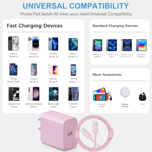 i Phone 16 Fast Charging Pack: 3 USB-C Blocks & 3 Durable 6 FT Cables for Ultimate Compatibility with i Phone 15, i Pad Pro, and Air Pods – Compact, Portable, and Reliable Power Solution for On-the-Go Users