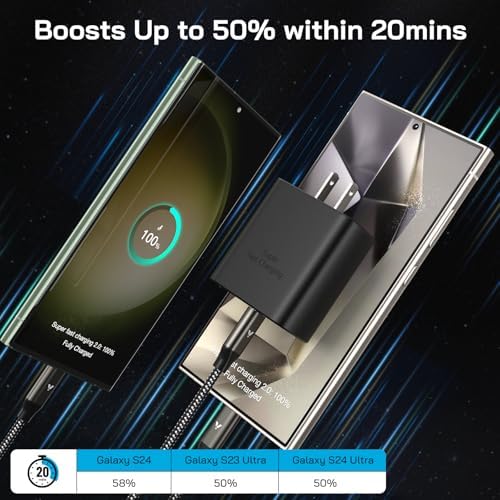 45 W USB-C Super Fast Charger for Samsung Galaxy Devices – Dual Pack with 6.6 ft Cable, Enhanced PPS/PD Wall Adapter for S25, S24, S23 Ultra, S22 Plus, and Galaxy Tab 8 – Ultimate Fast Charging Solution for Smartphones and Tablets